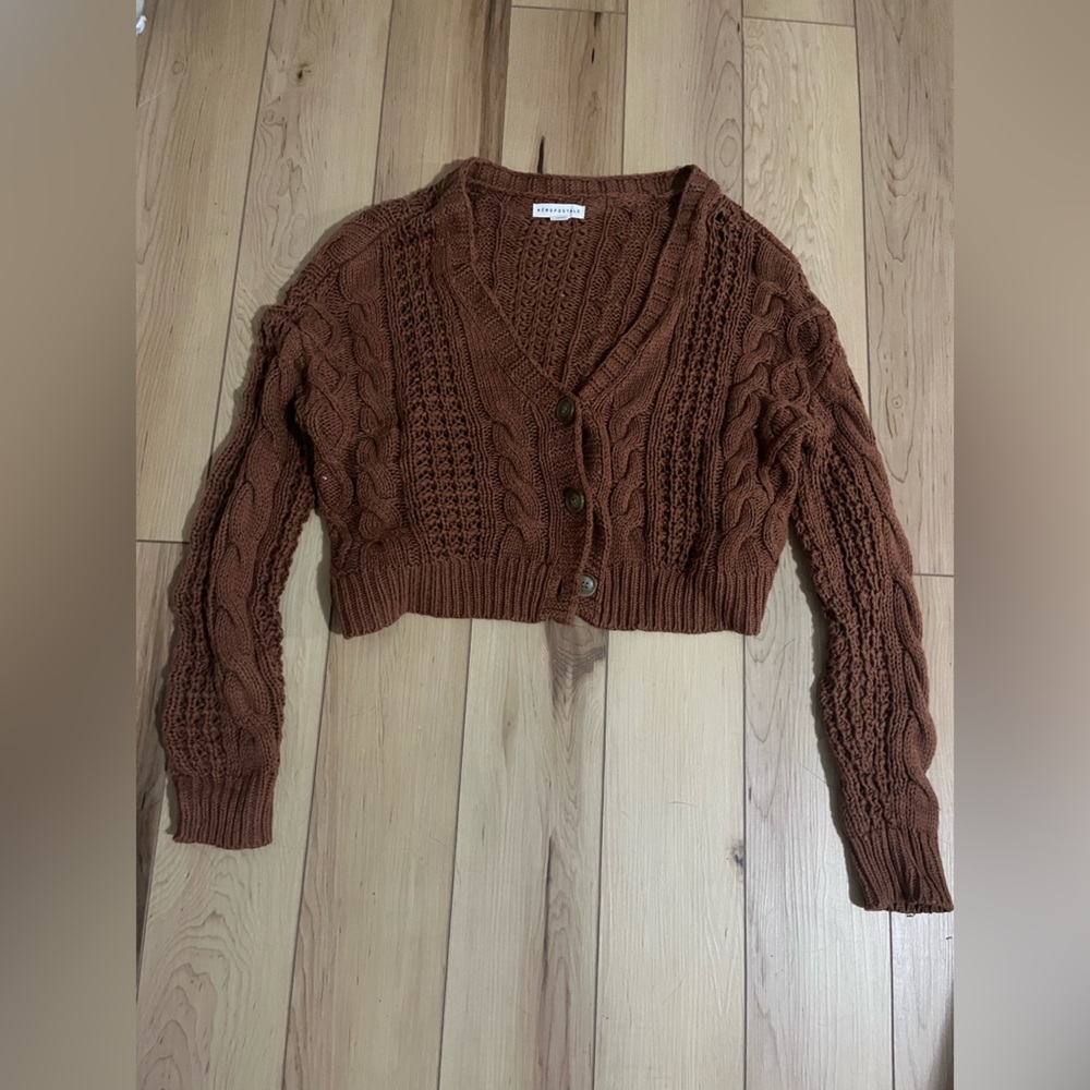 Aeropostale Brown Cable Knit Cardigan Sweater